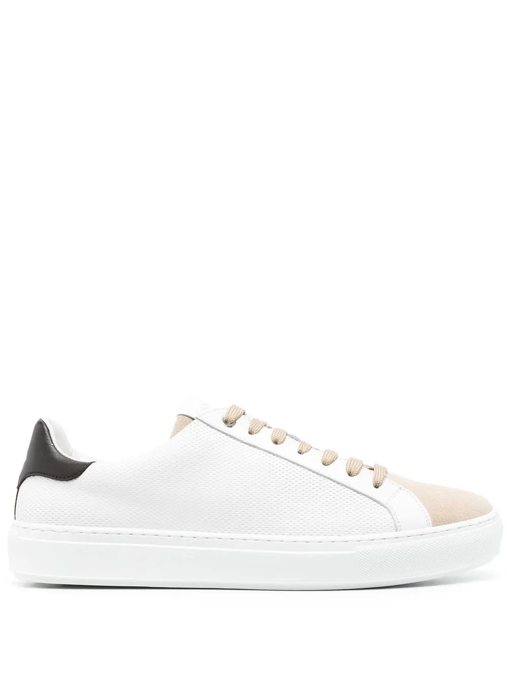 Canali Low-top Perforated Sneakers In <p>white And Beige Leather Sneakers From  Featuring Round Toe, Cotton Laces, Rubber Sole, Sued