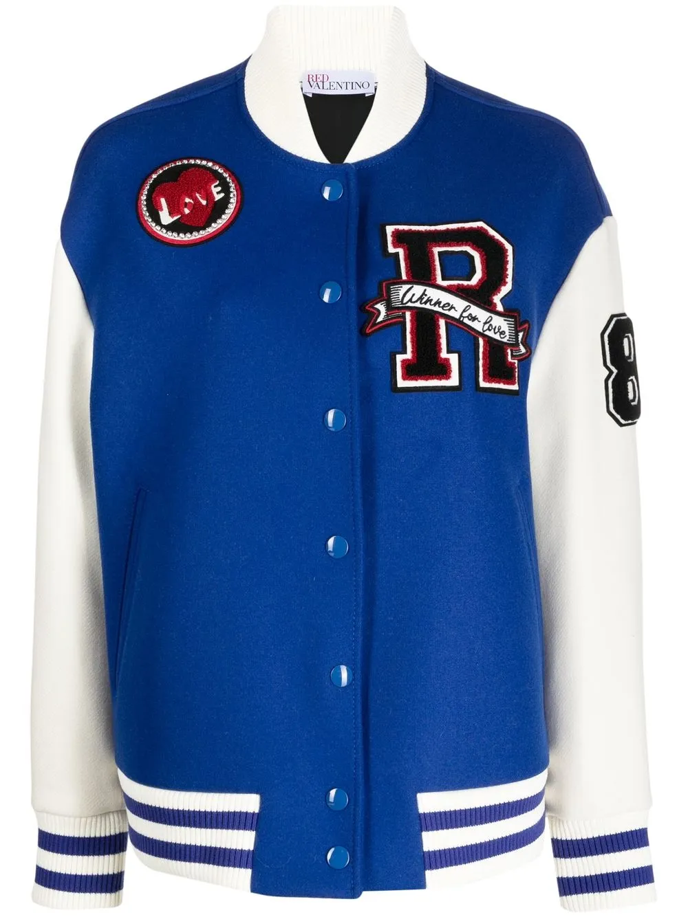 

RED Valentino logo-patch contrast varsity jacket - Blue