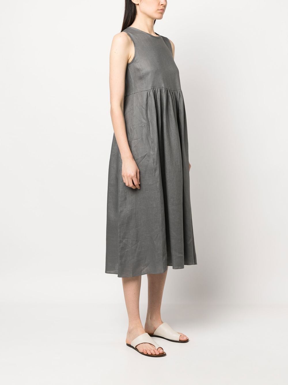 Shop Blanca Vita Pleated Sleeveless Linen Midi Dress In Grau