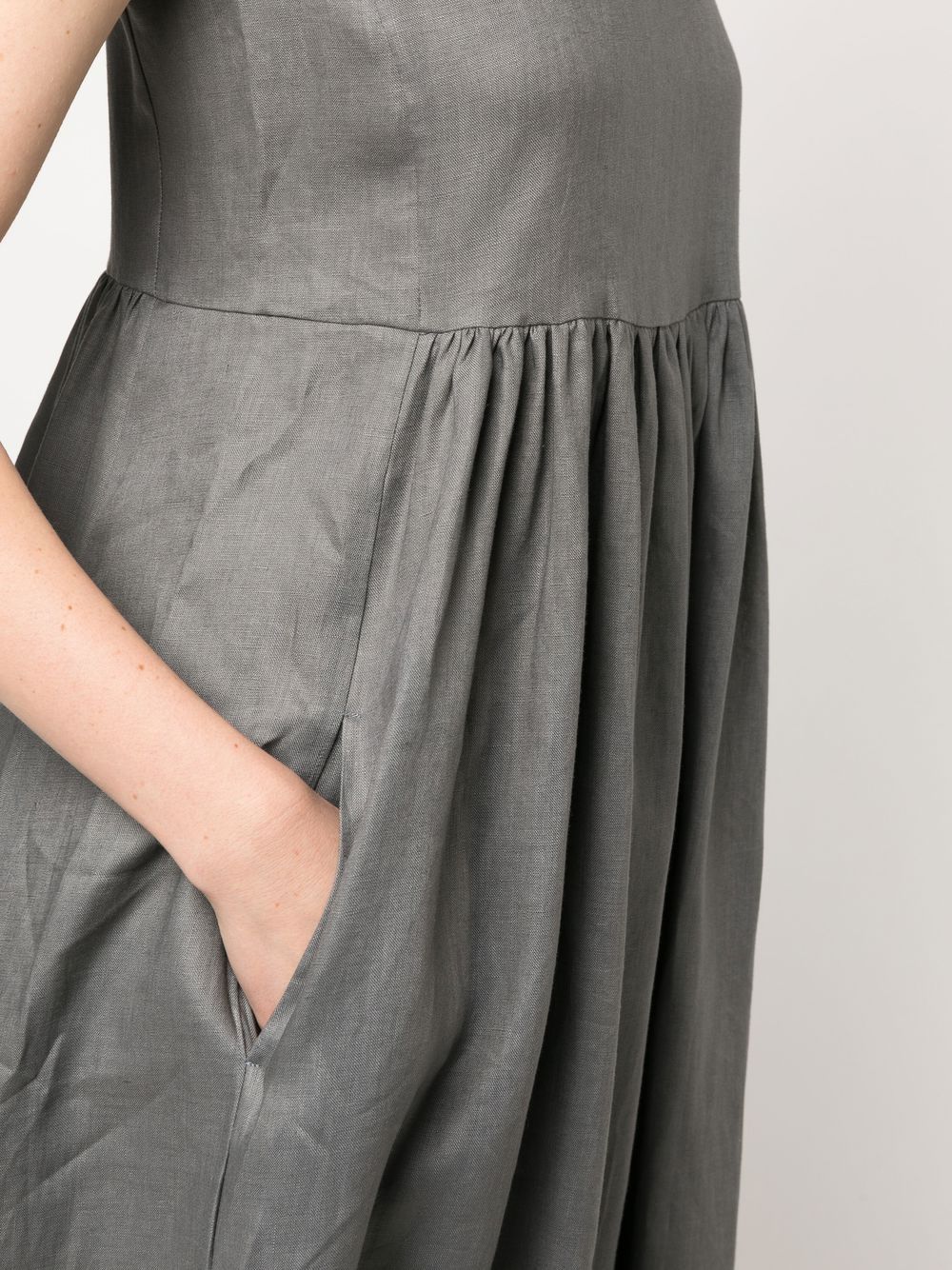 Shop Blanca Vita Pleated Sleeveless Linen Midi Dress In Grau