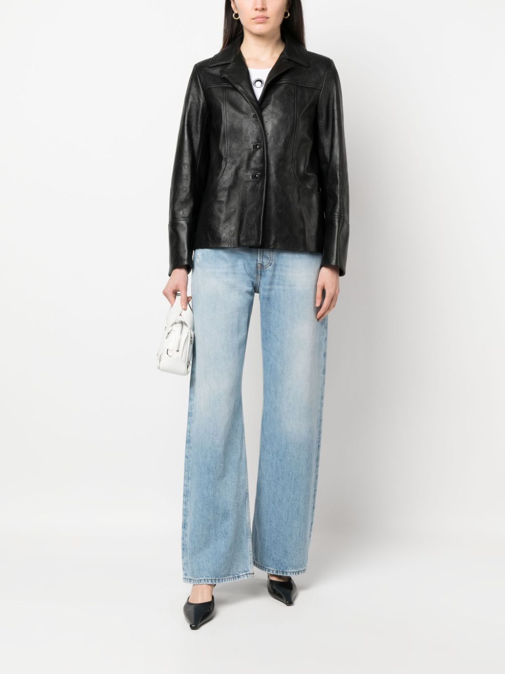 Marine Serre Moon boxy-fit Leather Jacket - Farfetch