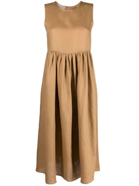 Blanca Vita pleated sleeveless linen midi dress ASSENZIO2124 - 0
