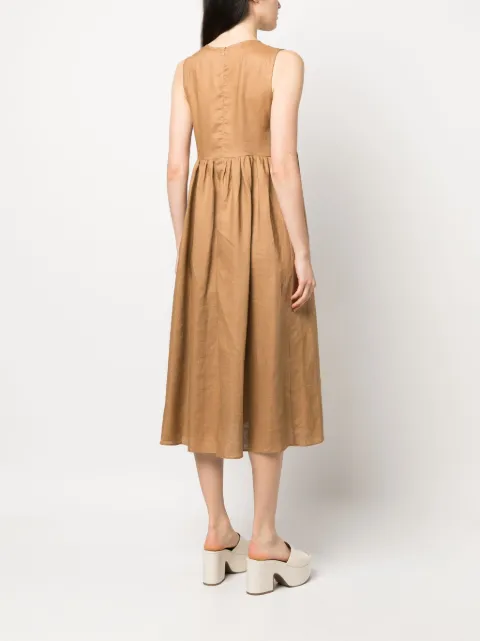 Blanca Vita pleated sleeveless linen midi dress ASSENZIO2124 - 3