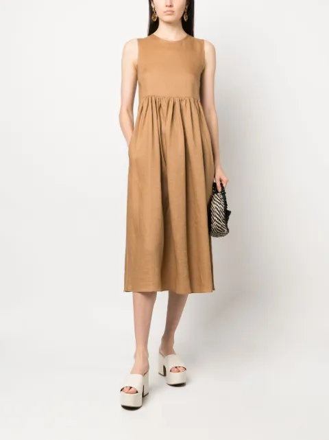 Blanca Vita pleated sleeveless linen midi dress ASSENZIO2124 - 1