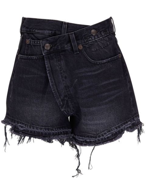 R13 asymmetric denim shorts