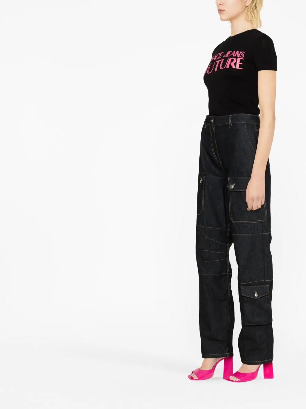 Versace Jeans Couture Logo Print Short-sleeve T-shirt In Black