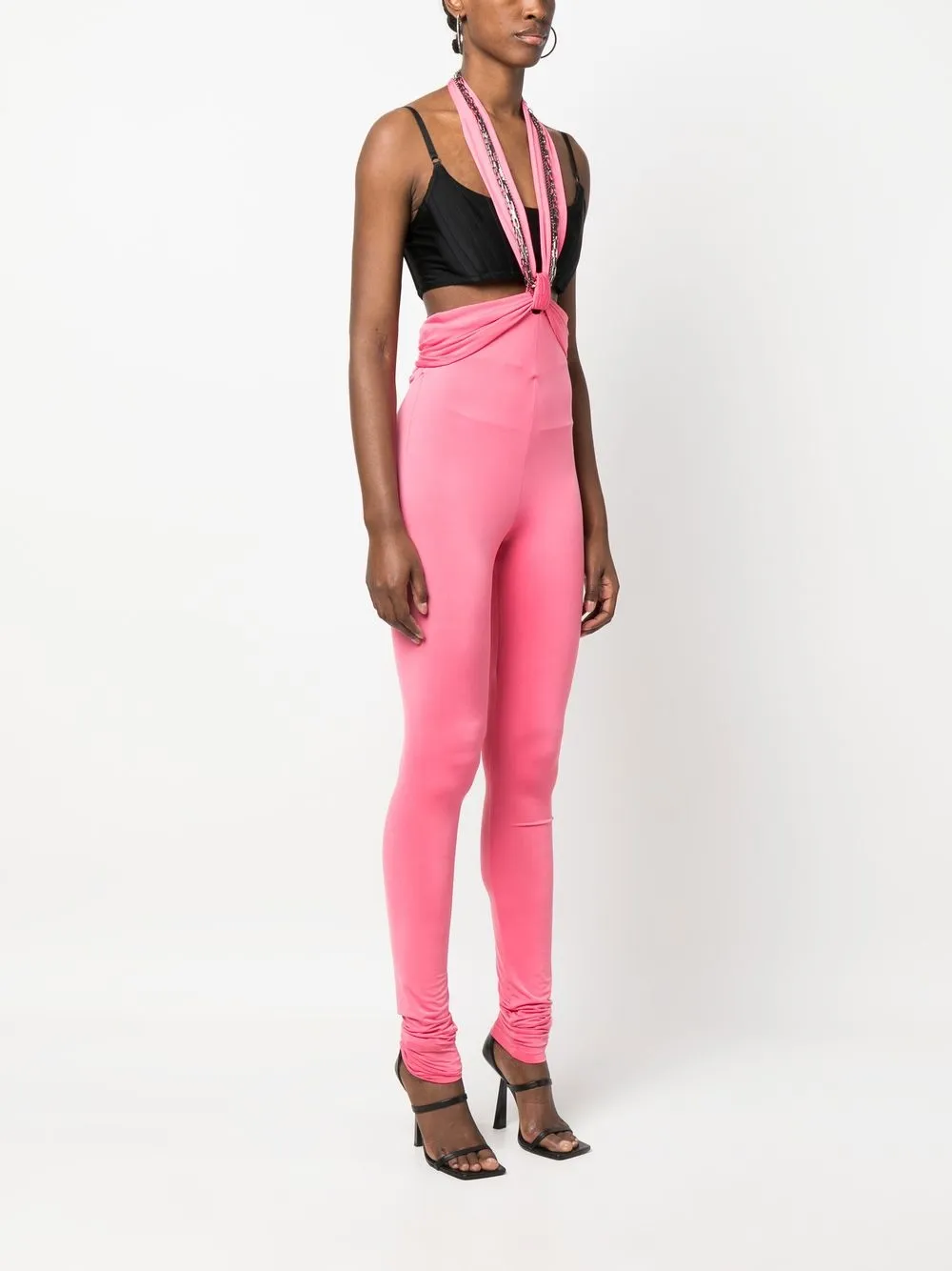 Attico Ruby Jersey Halterneck Skinny Pants In Pink