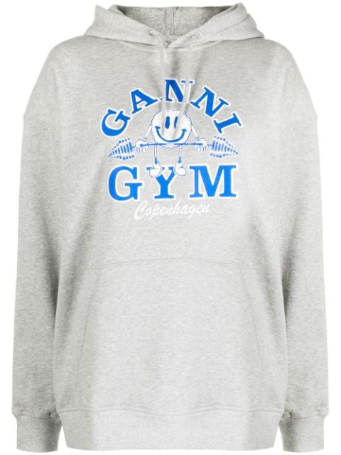 GANNI Gym-print organic cotton hoodie Women