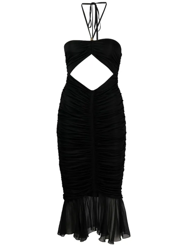 Blumarine cut-out Pleated Midi Dress | Black | FARFETCH
