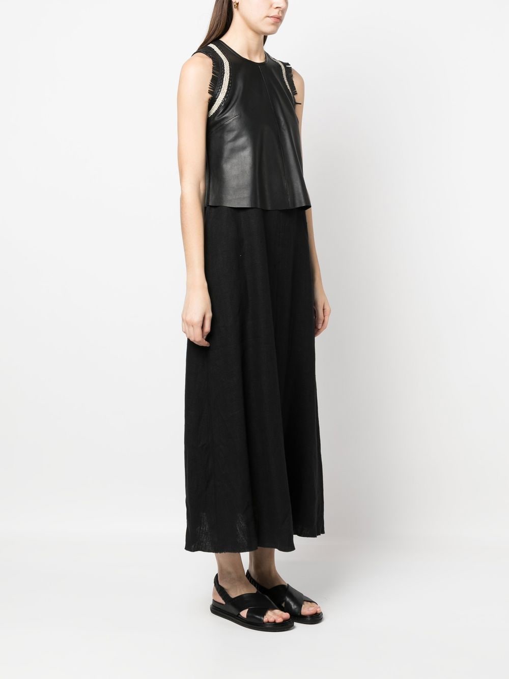 Shop Alysi Leather-top Long Dress In Black