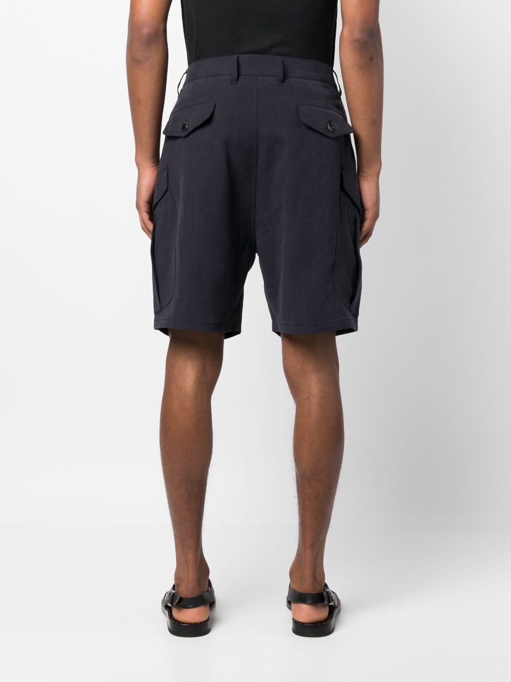 Shop Giorgio Armani Wide-leg Linen Cargo Shorts In Blue