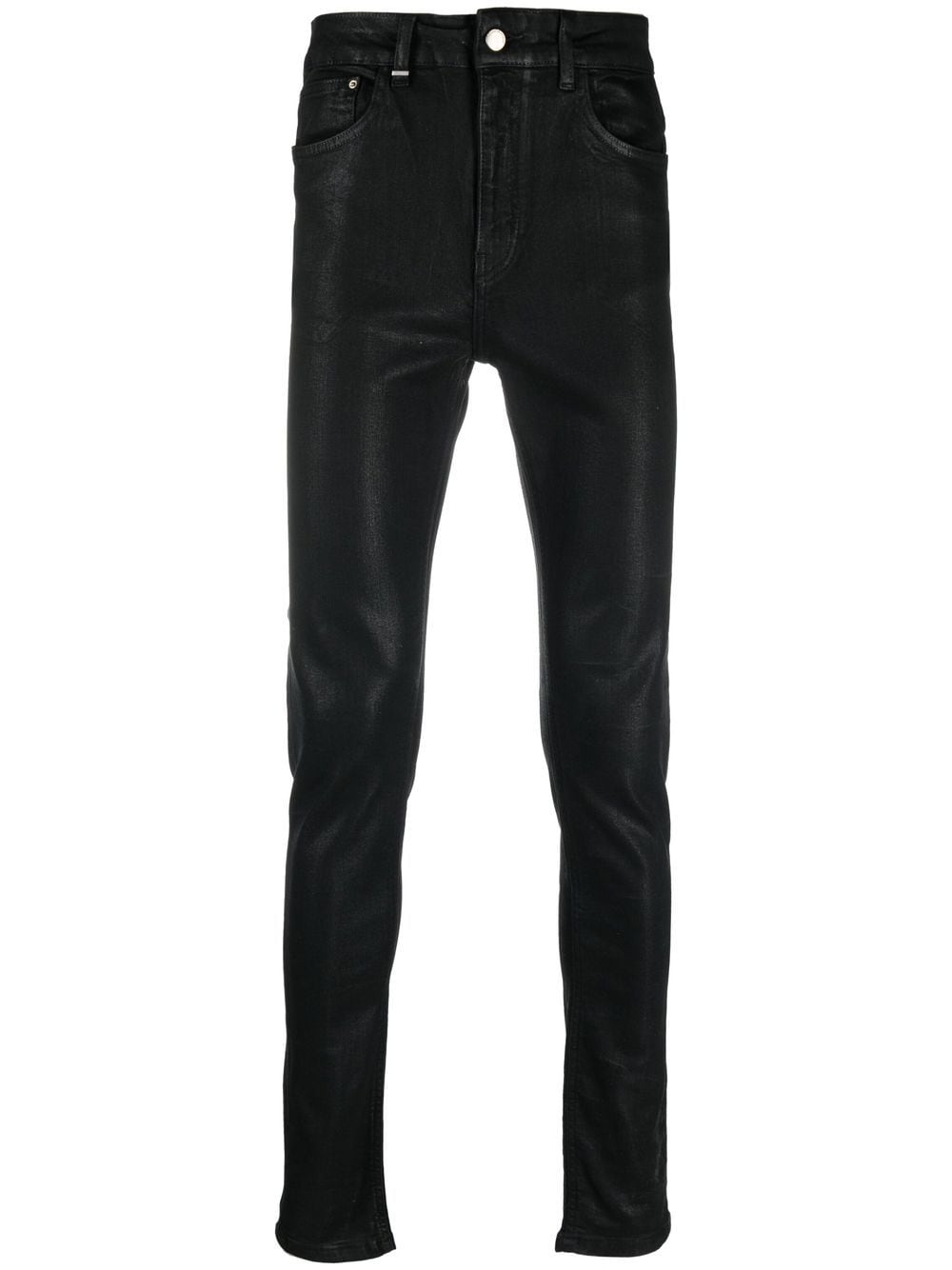 Flaneur Homme Essential Wax-coated Skinny Jeans In Schwarz