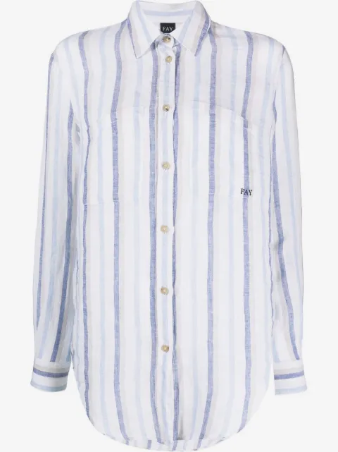 Fay vertical-stripe print linen shirt