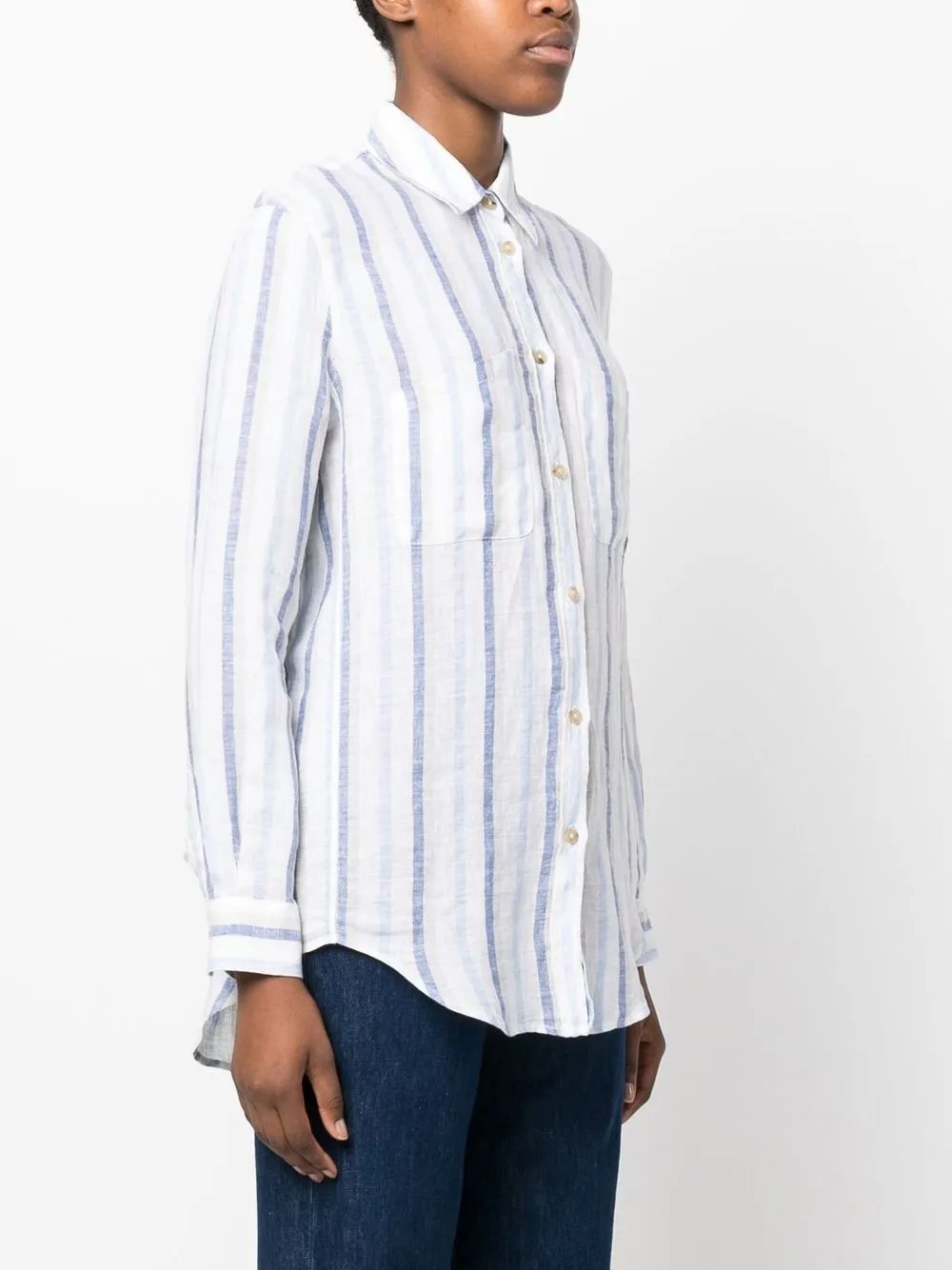  Fay Vertical-stripe Print Linen Shirt - White 