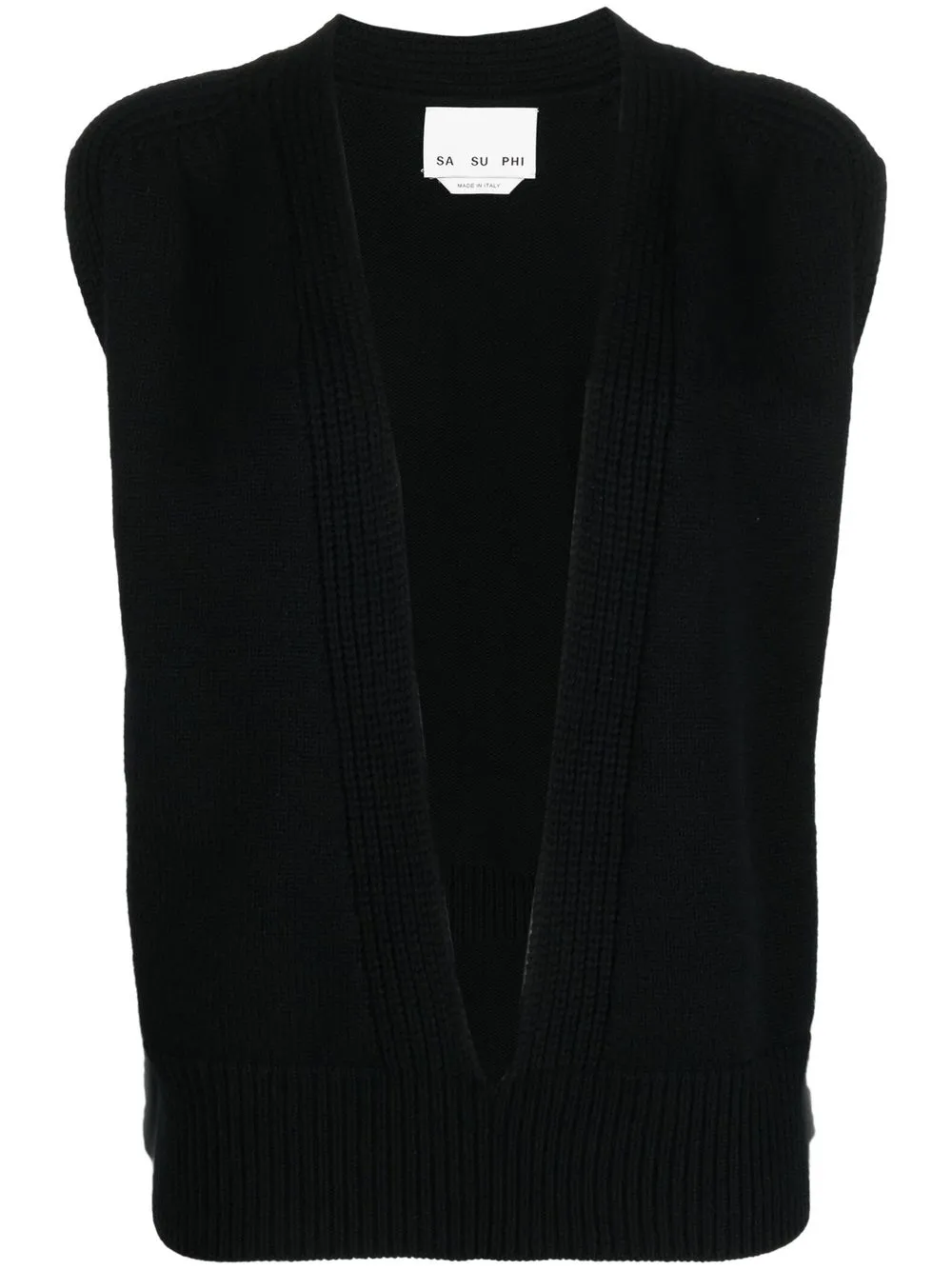 

SA SU PHI plunging-neck cashmere knitted vest - Black