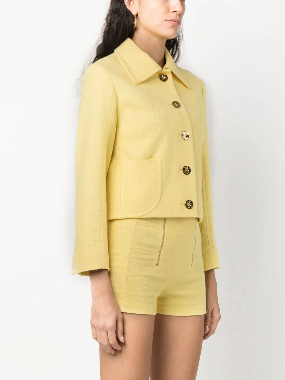 Patou Yellow Jacket With Branded Buttons In Cotton Blend Tweed Woman In Yellow