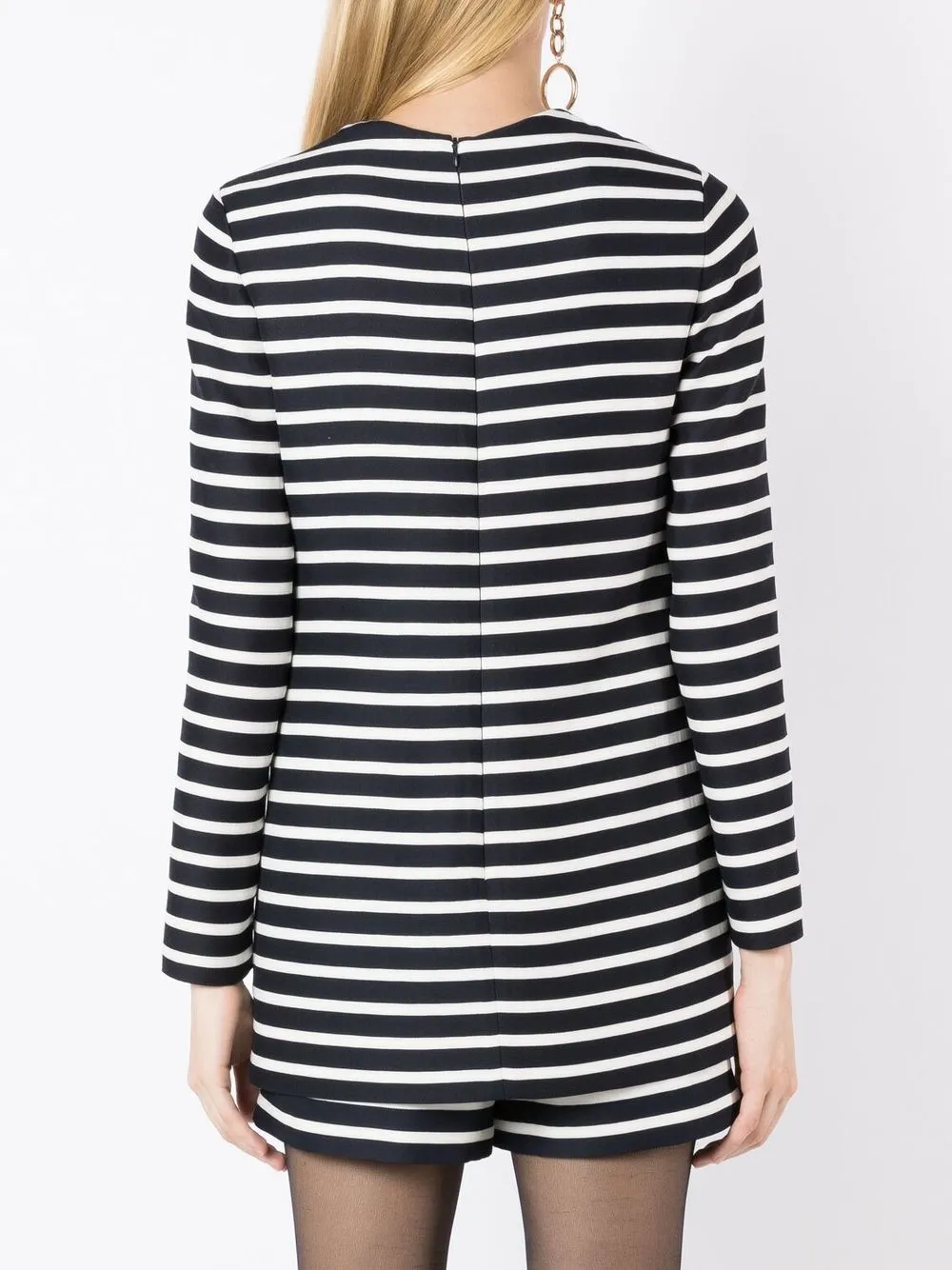 Valentino Garavani Logo-plaque Stripe-print Playsuit in Black, view 4