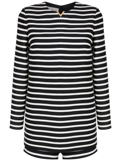 Valentino Garavani logo-plaque stripe-print playsuit