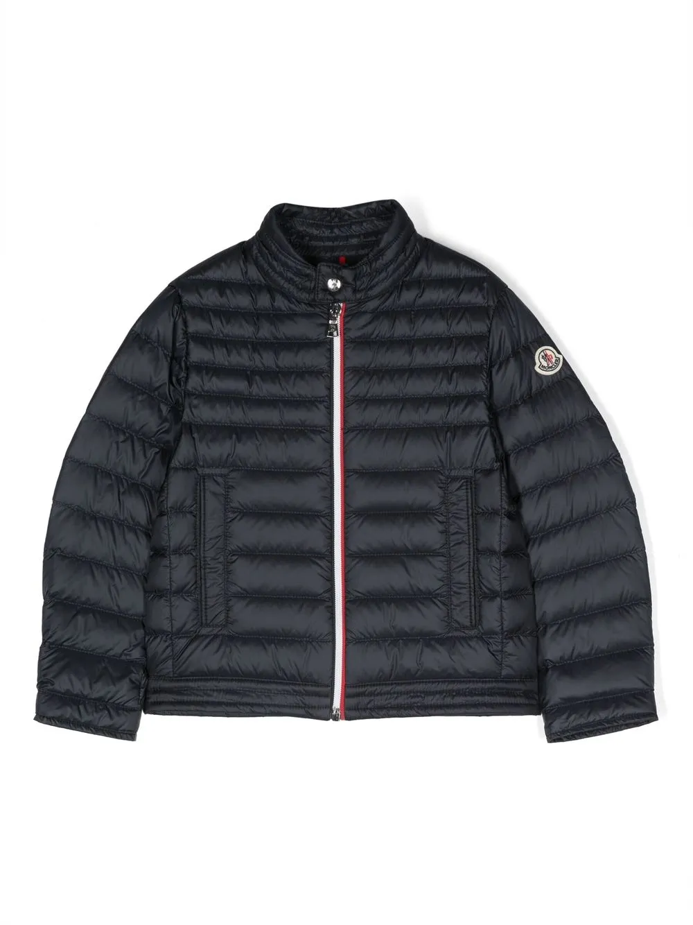 

Moncler Enfant logo-patch zip-up down jacket - Blue