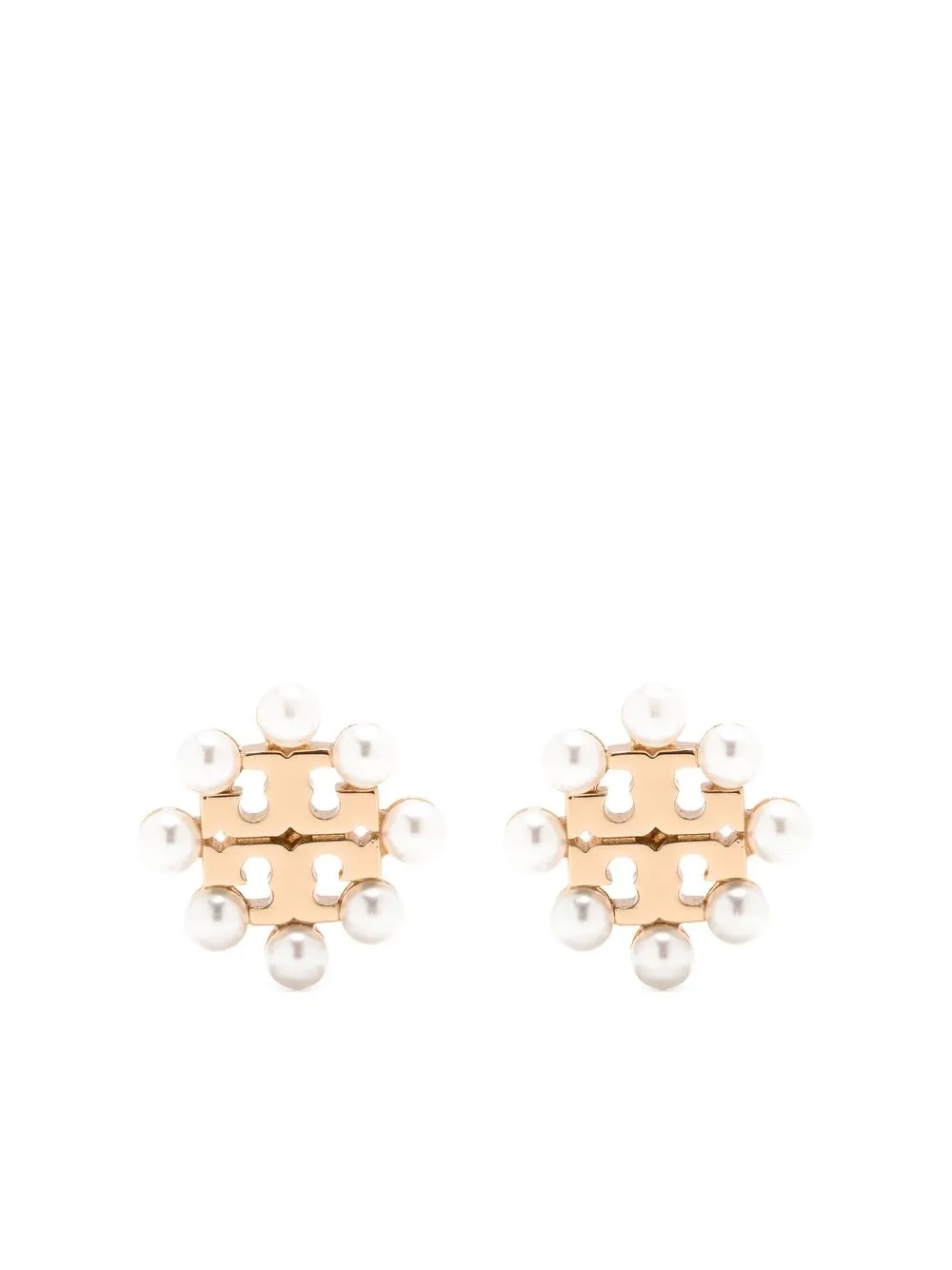 

Tory Burch pearl logo-plaque earrings - Gold