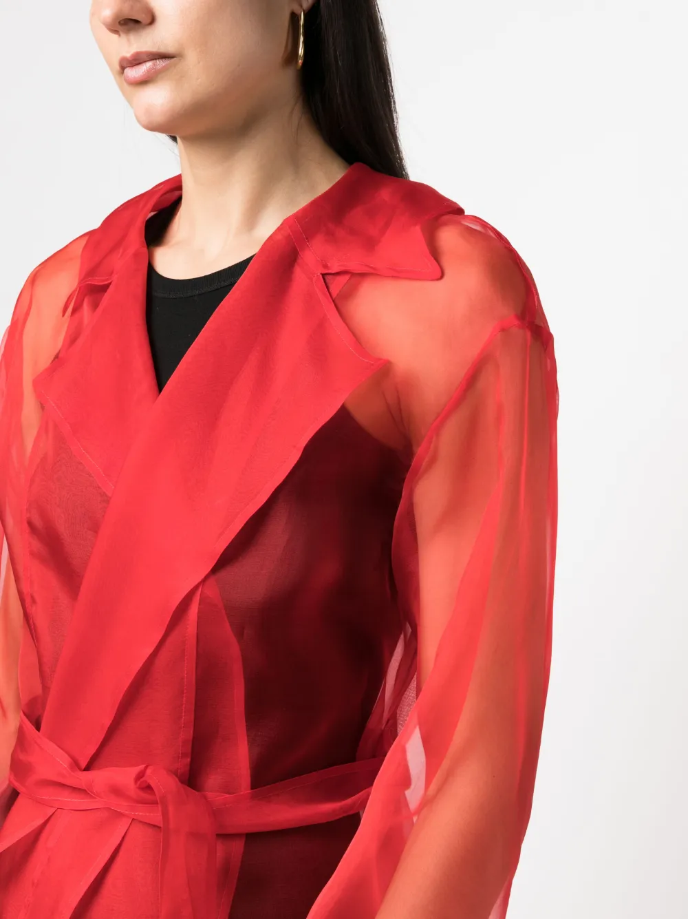 Herno Belted Silk Coat In Red