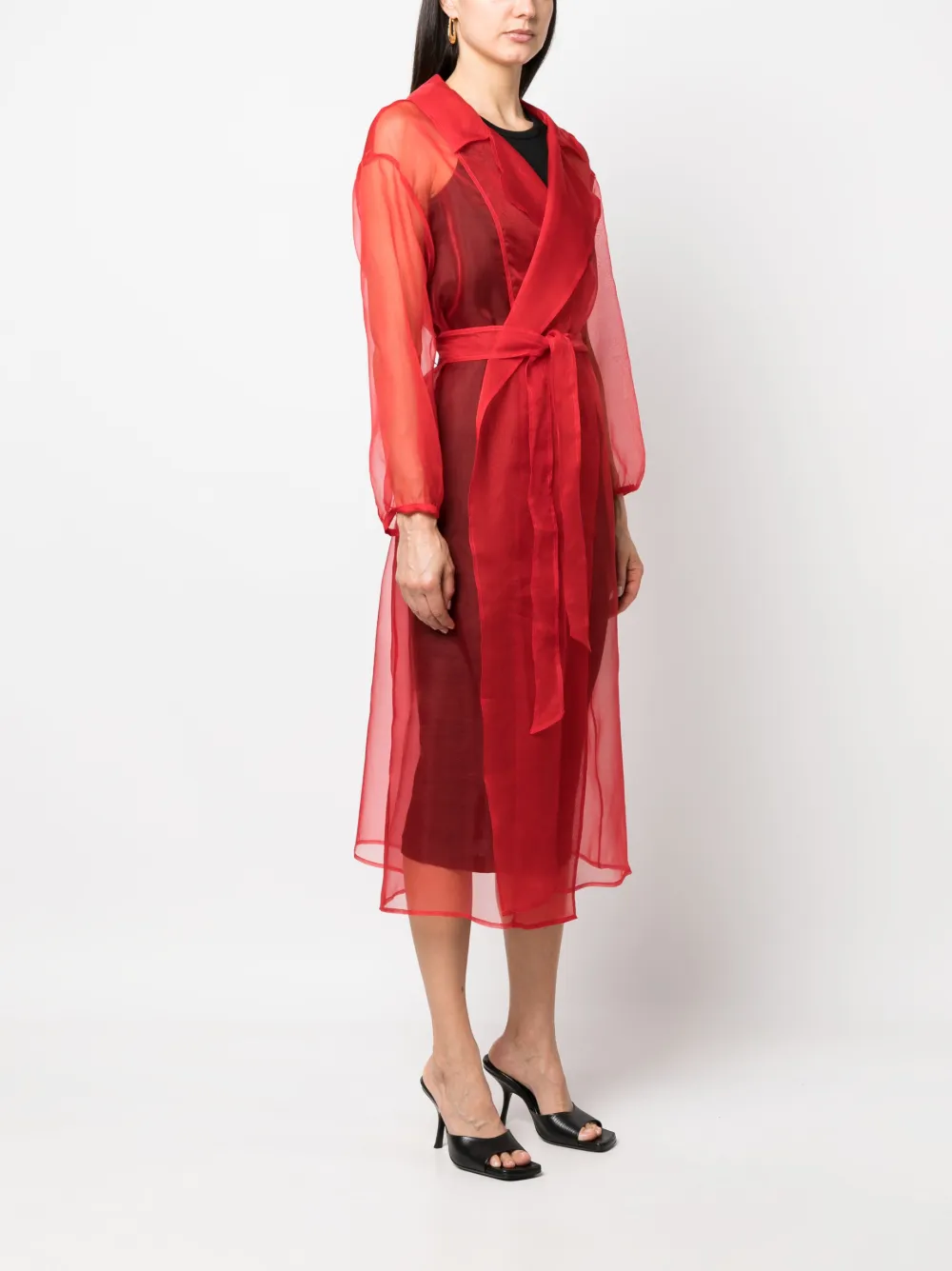 Herno Belted Silk Coat In Red