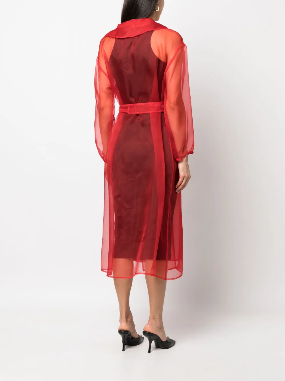 Herno Belted Silk Coat In Red