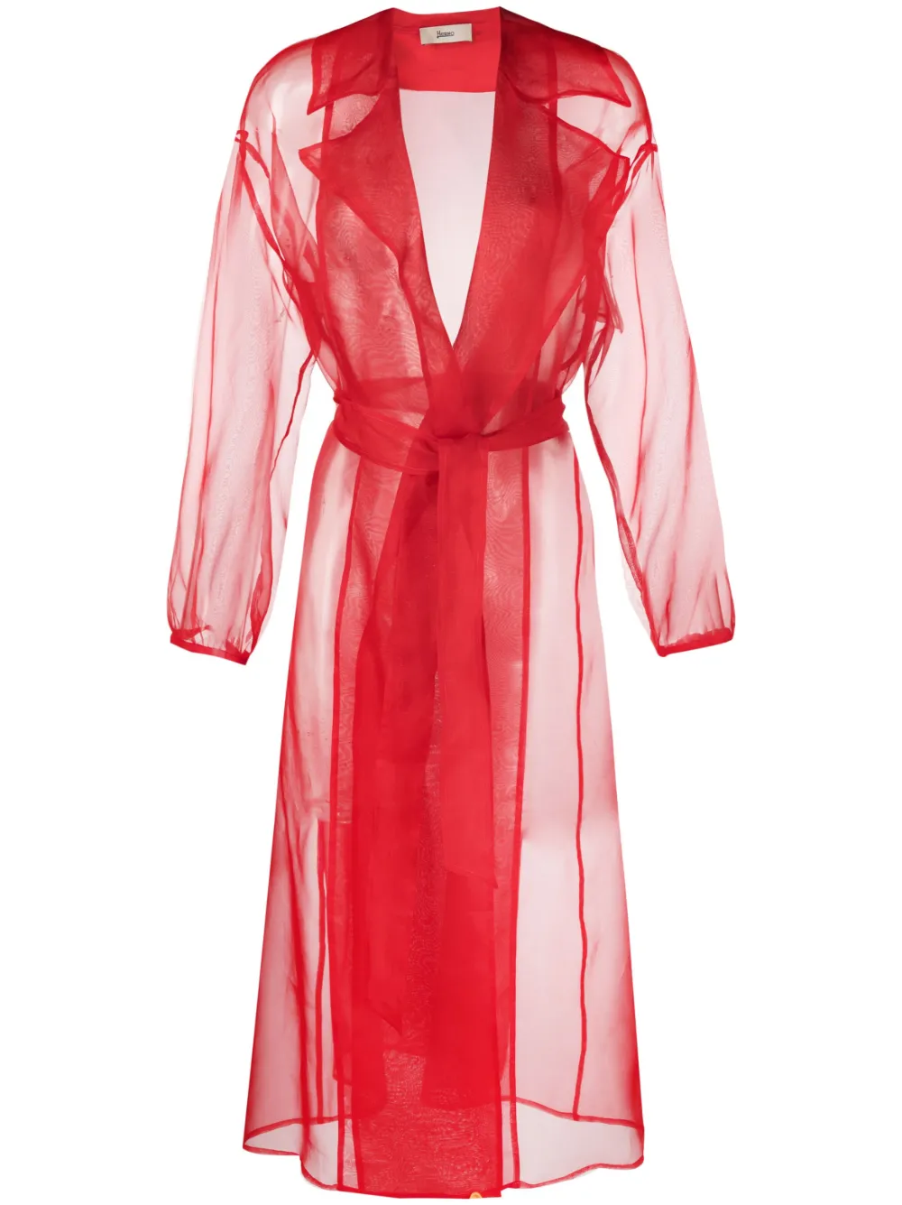 Herno Belted Silk Coat In Red