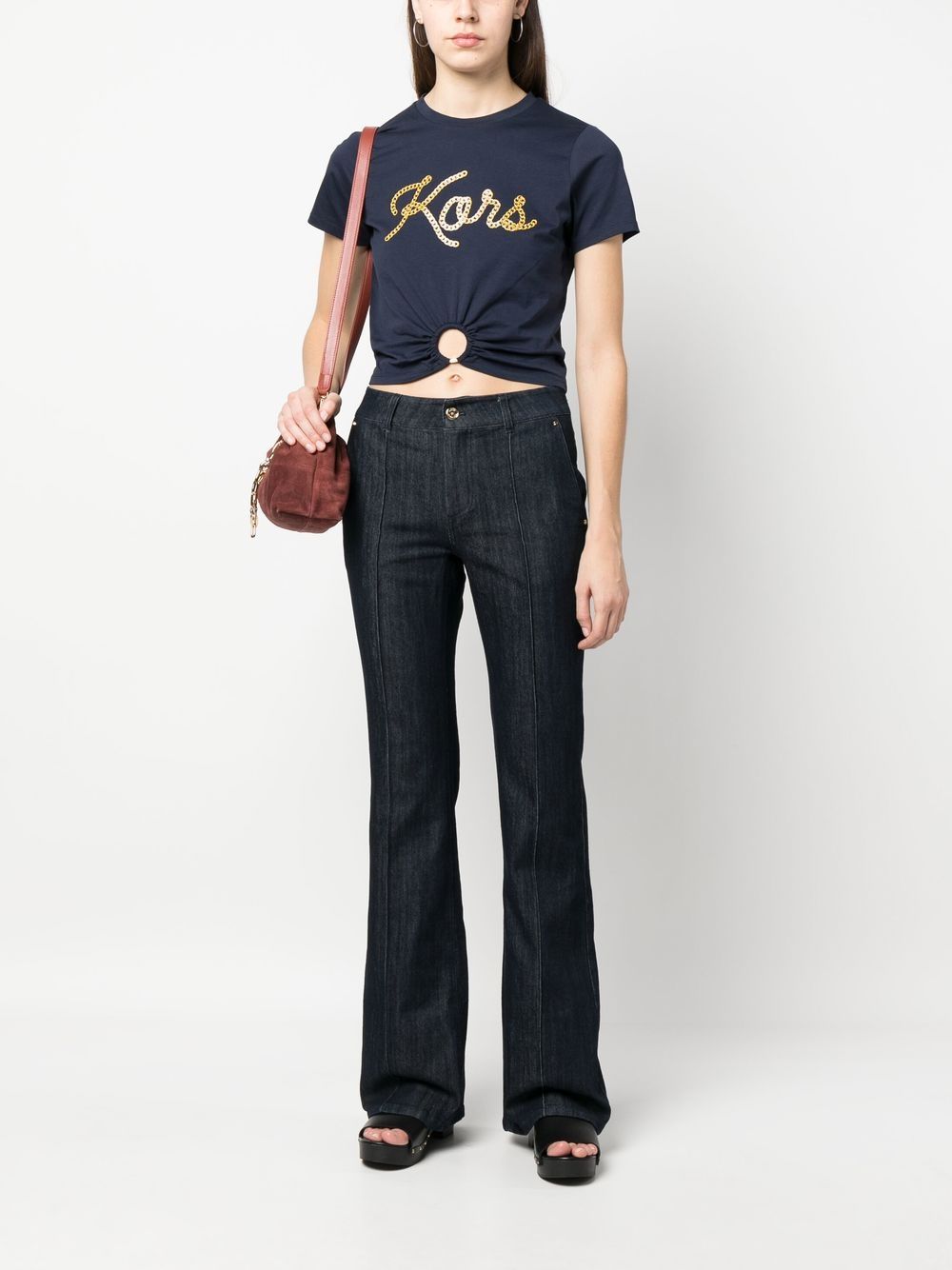 Shop Michael Michael Kors Gathered-detail Cotton T-shirt In Blue