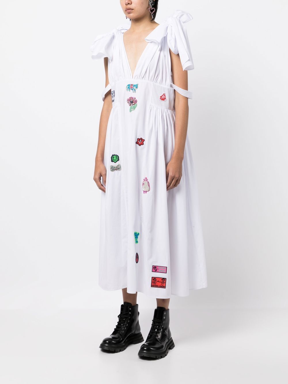 Shop Chopova Lowena Patch-detail Midi Dress In Weiss