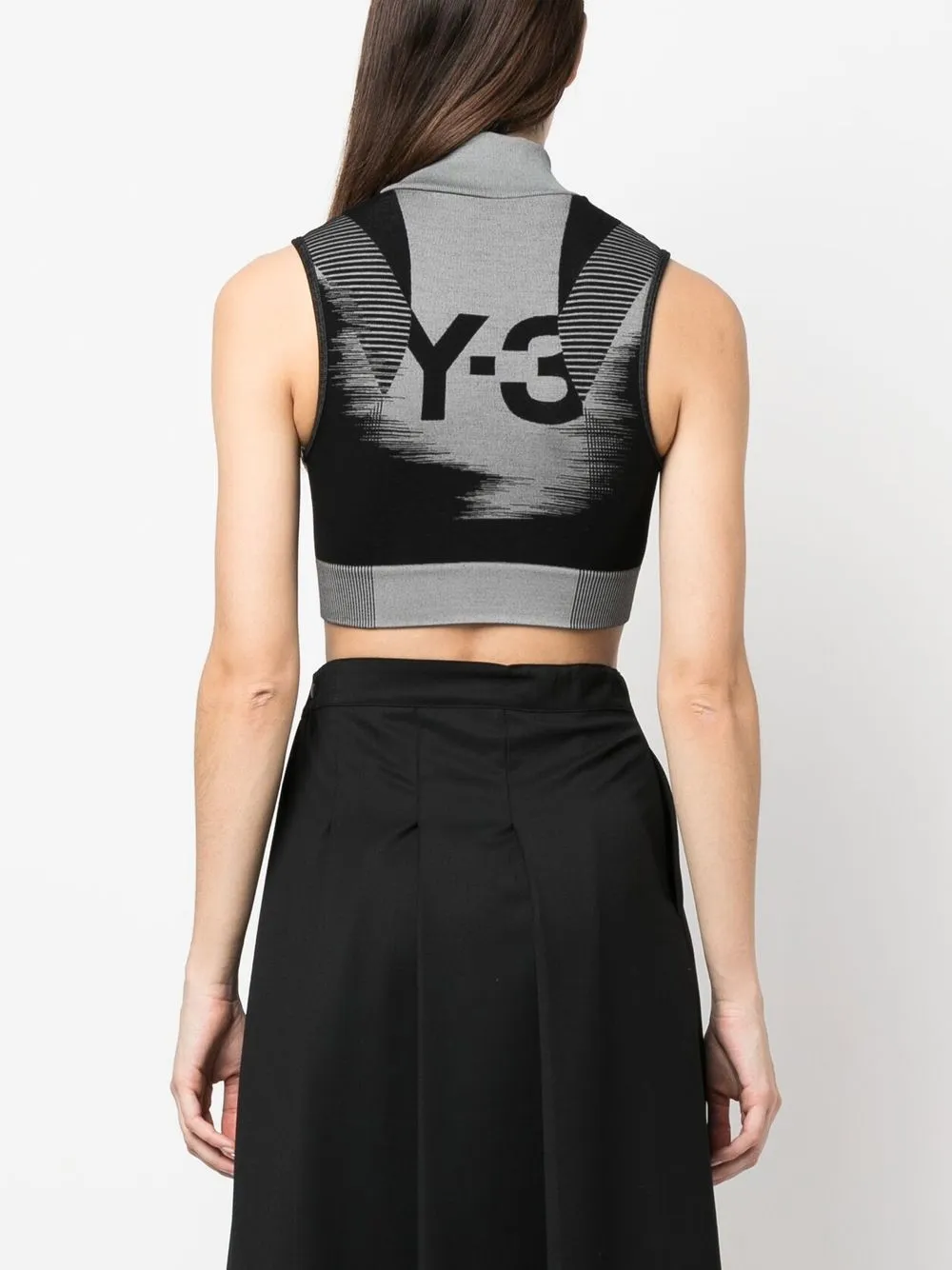 Shop Y-3 High-neck Ribbed Knit Crop Top In Schwarz