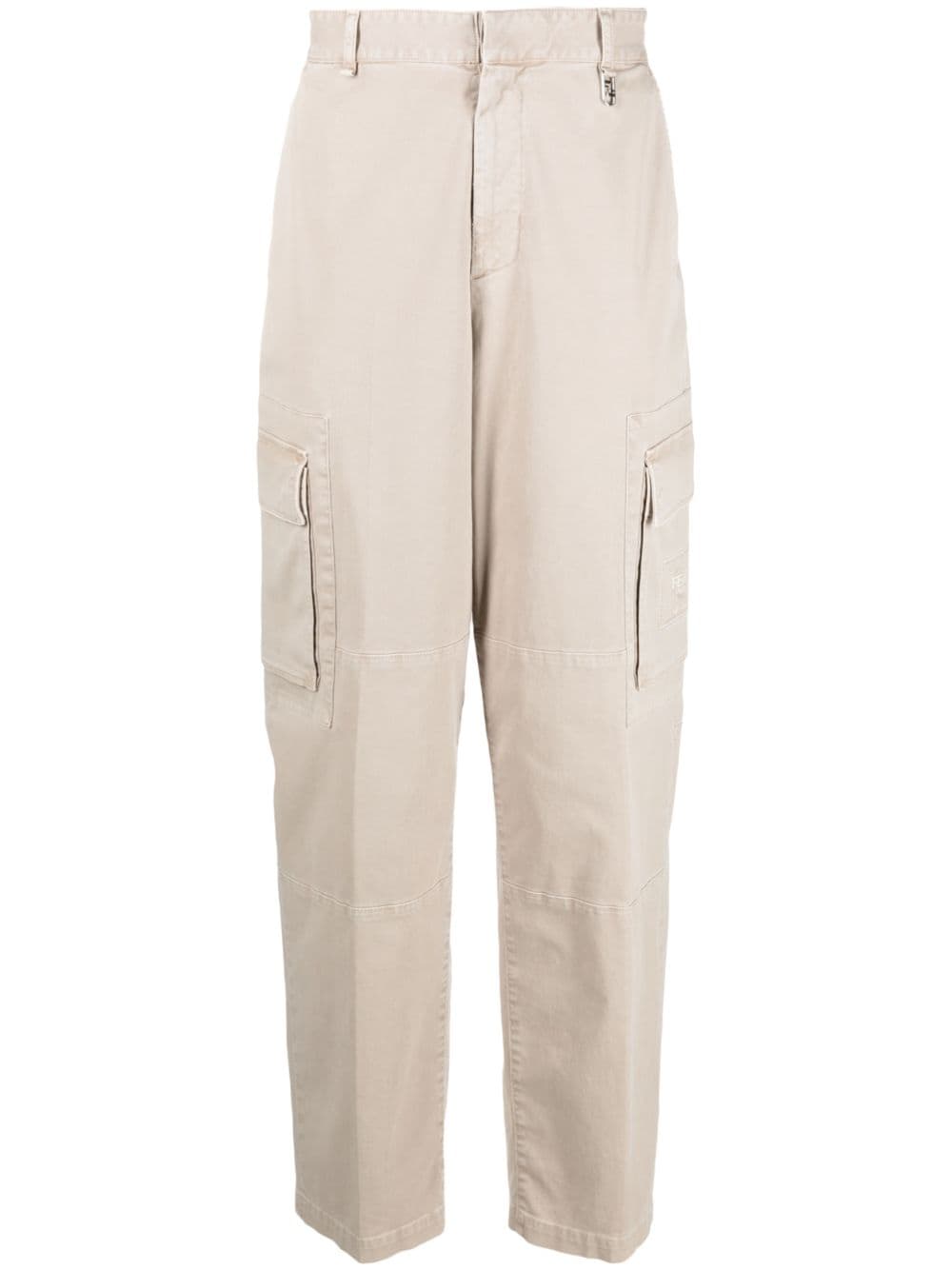 Shop Fendi Logo-patch Wide-leg Trousers In Neutrals