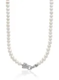 Nialaya Jewelry panther head lock pearl necklace - Silver