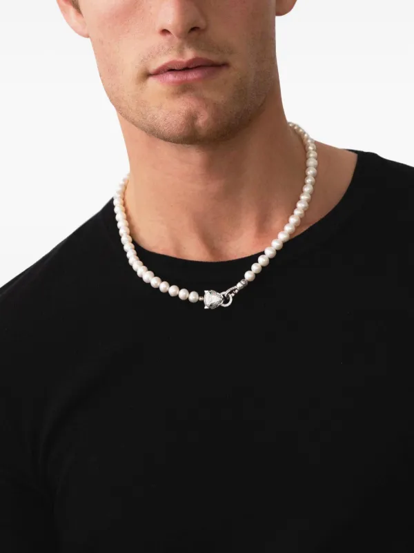 Nialaya Jewelry Panther Head Lock Pearl Necklace Silver