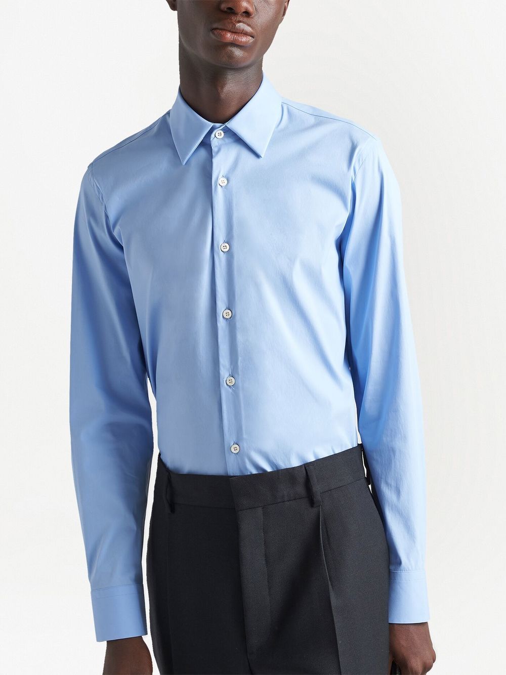 Shop Prada Long-sleeved Poplin Shirt In Blue