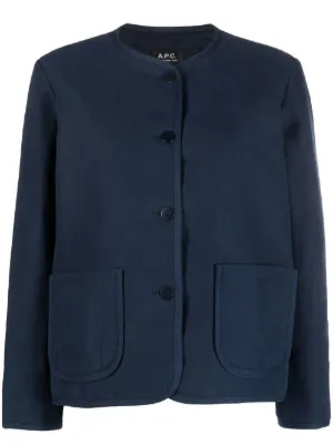 Navy blue collarless clearance jacket