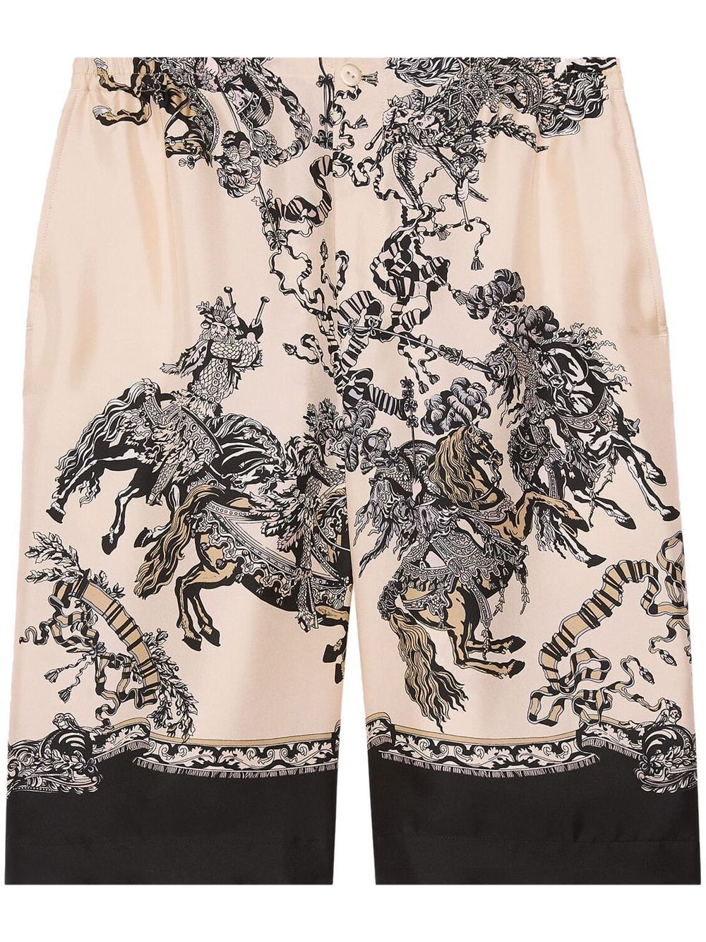 Shop Gucci Baroque-print Silk Shorts In Neutrals