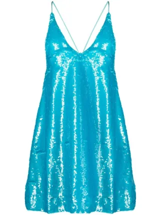 GANNI Sequin Slip Mini Dress | Blue | FARFETCH GE