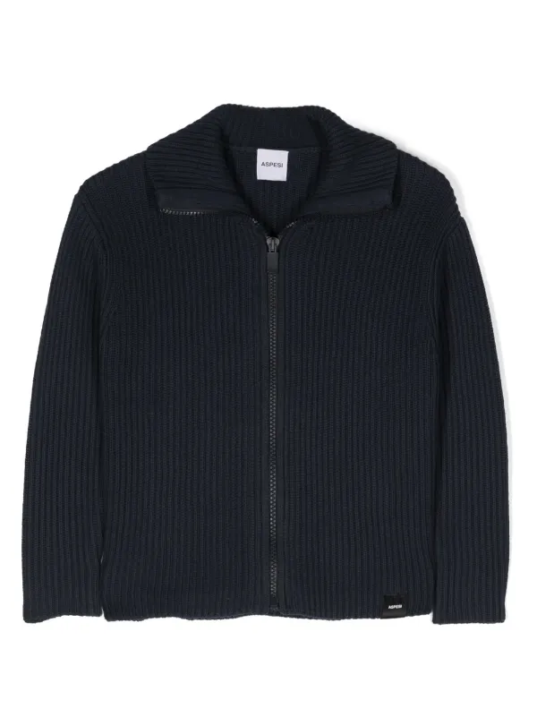 Aspesi Kids ribbed-knit zip-up Jumper | Blue | FARFETCH ID