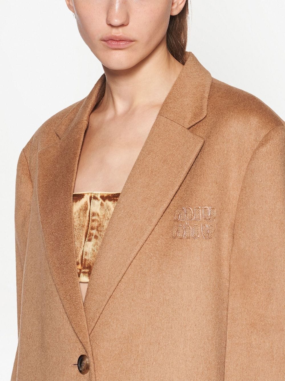 Shop Miu Miu Single-breasted Frayed-lining Coat In Neutrals