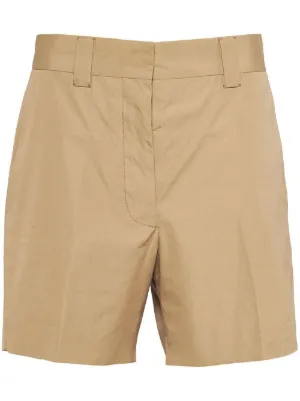 Beige Logo-embroidered cotton-poplin shorts, Miu Miu