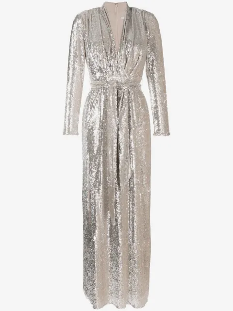Badgley Mischka plunge sequin-column gown