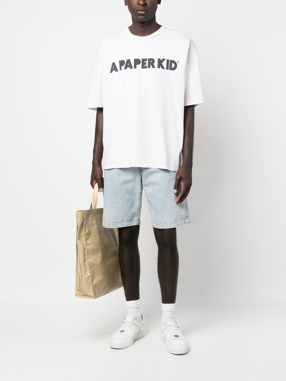 a paper kid T-shirt met logoprint - Beige
