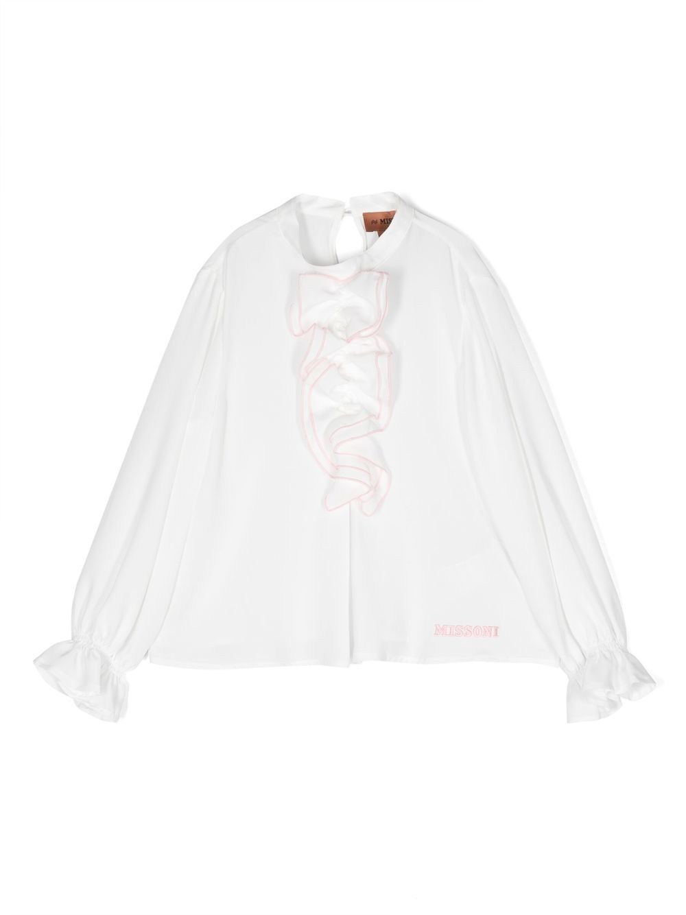 

Missoni Kids logo-embroidered ruffled blouse - White