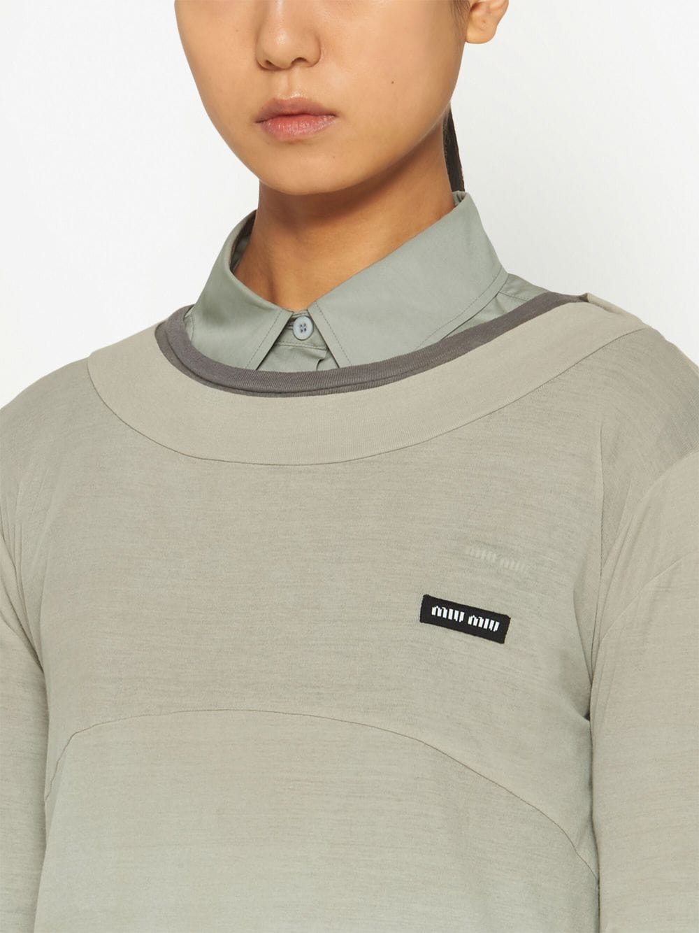 Shop Miu Miu Logo-patch Long-sleeve T-shirt In Grey