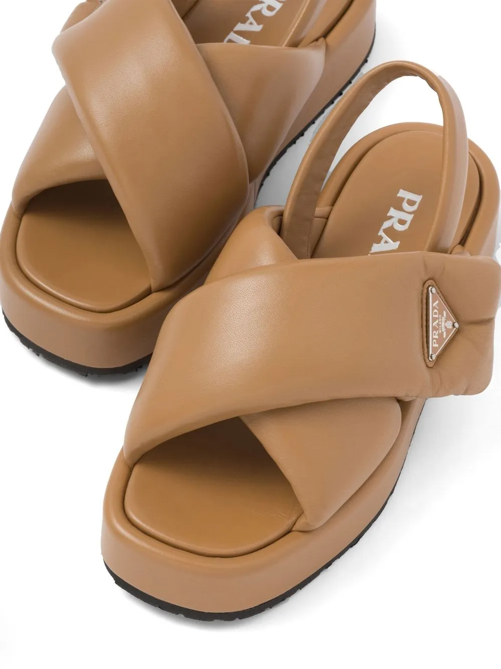 Shop Prada Triangle-logo Padded Sandals In Brown