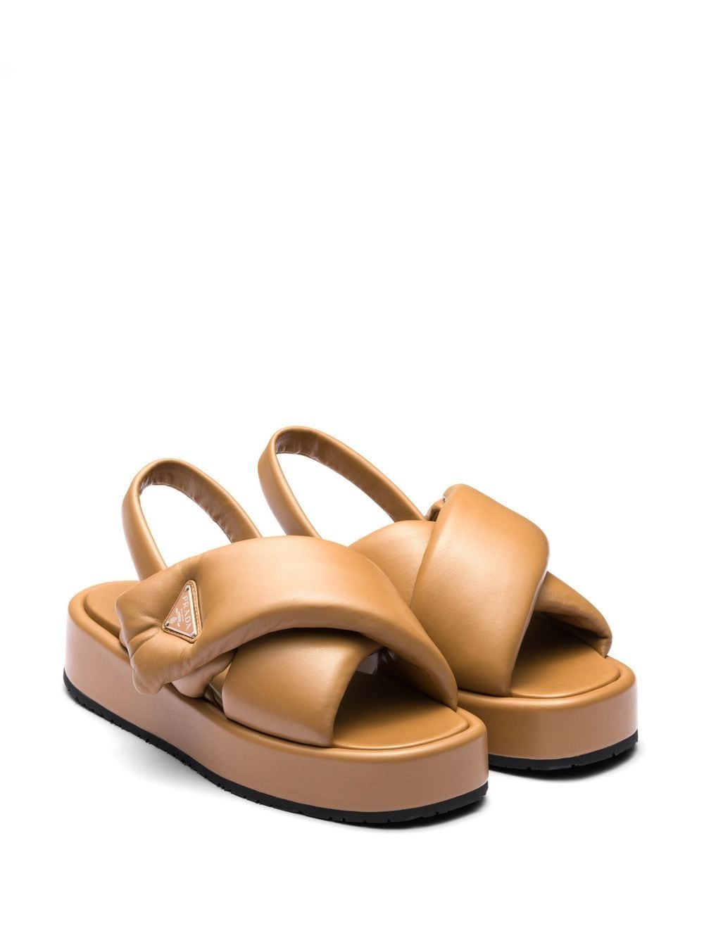 Shop Prada Triangle-logo Padded Sandals In Brown