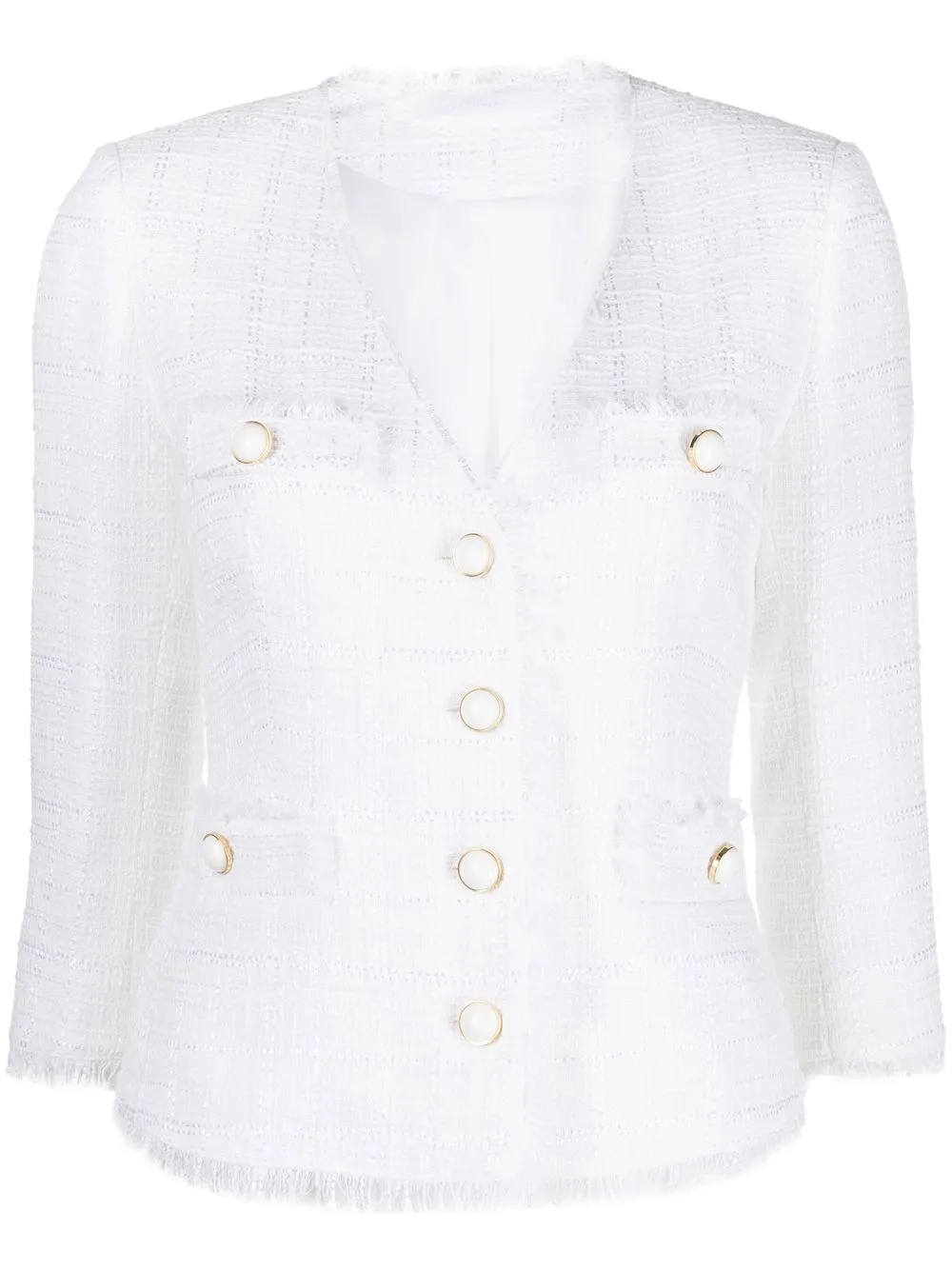 

Tagliatore V-neck button-up tweed jacket - White