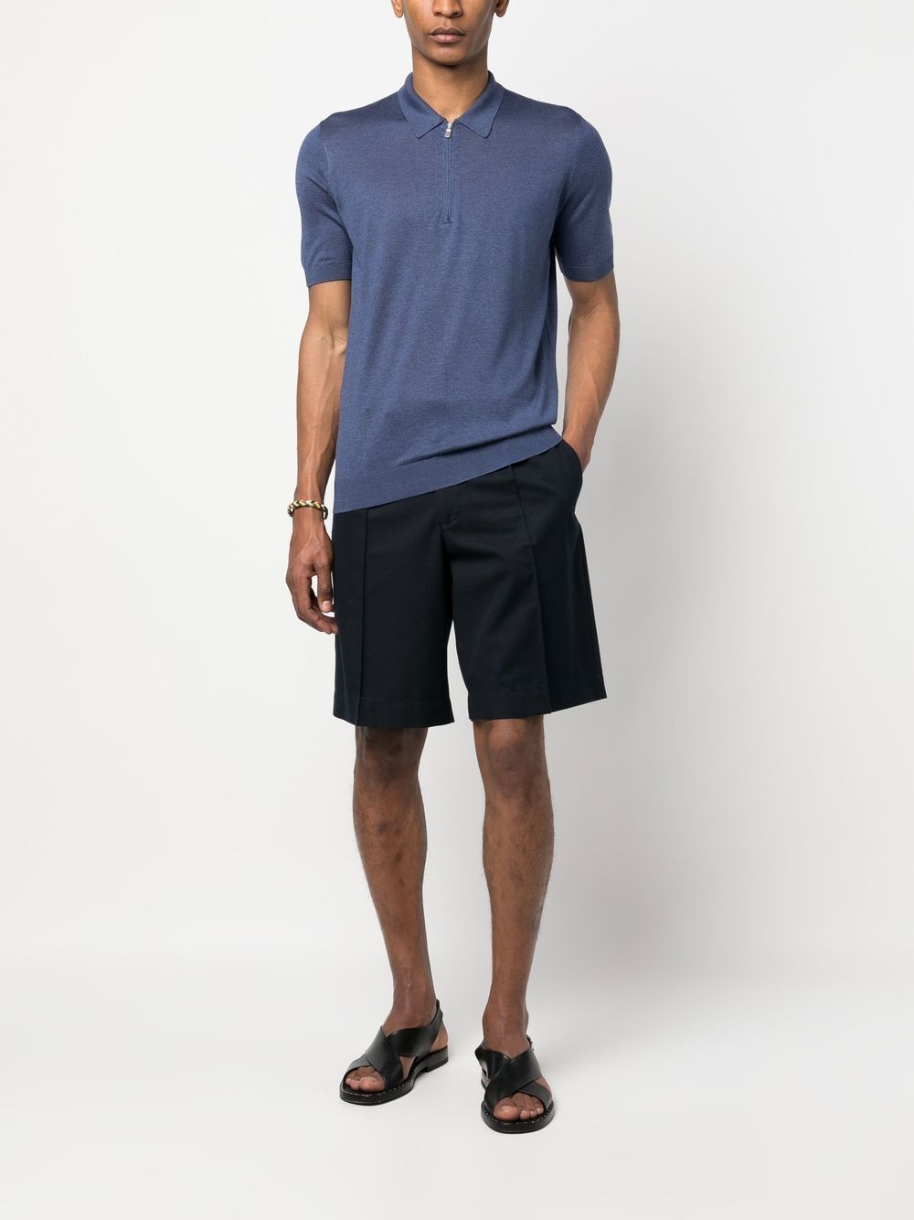 Shop Barba Zip-front Short-sleeved Polo Shirt In Blue