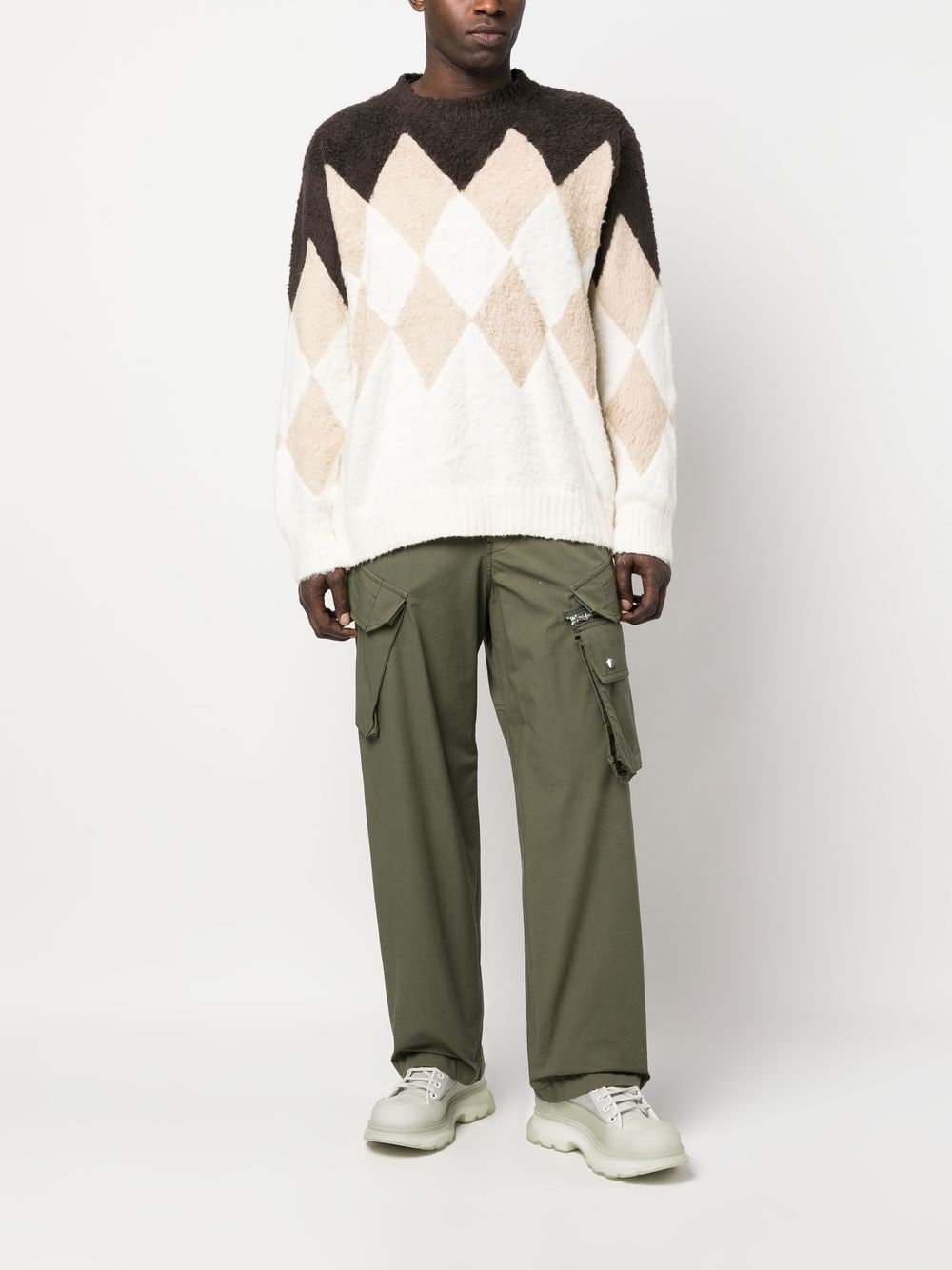 Shop Sacai Argyle-check-pattern Sweatshirt In Braun